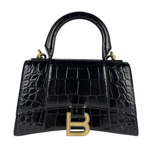 Balenciaga Hourglass XS Shoulder Bag Embossed Leather Black Gold